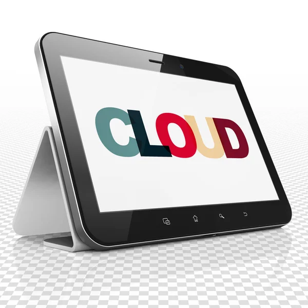 Cloudové síťové koncepce: tabletový počítač s Cloud na displeji — Stock fotografie