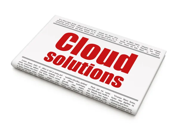 Conceito de tecnologia de nuvem: manchete de jornal Cloud Solutions — Fotografia de Stock