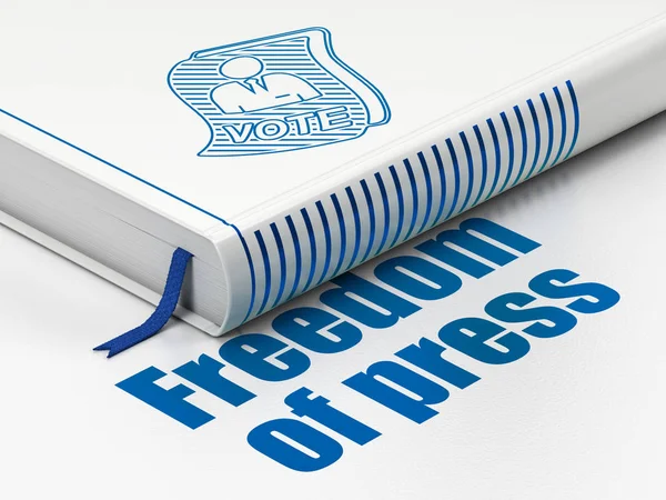 Politika kavramı: kitap oy, beyaz zemin üzerine basın özgürlüğü