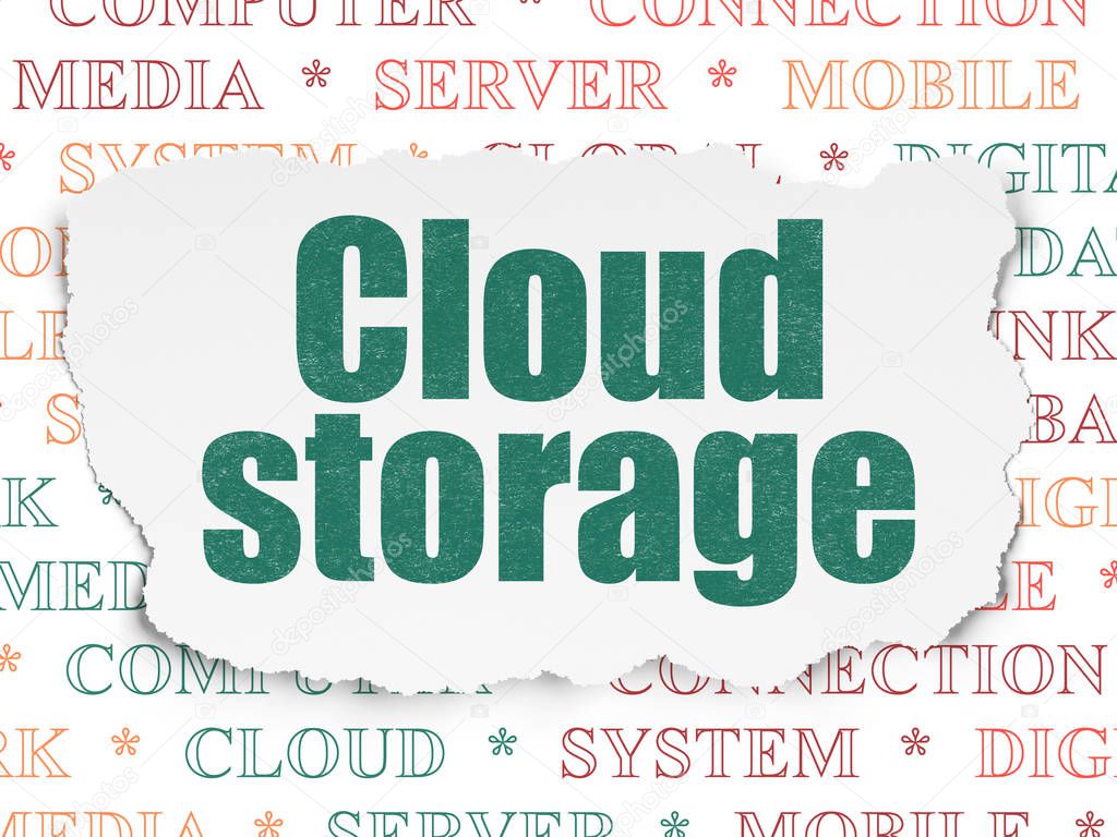 Cloud networking concept: Cloud Storage on Torn Paper background