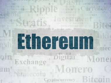 Cryptocurrency kavramı: Ethereum dijital veri kağıt arka plan üzerinde