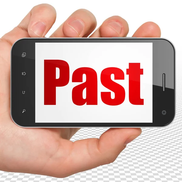 Pojem o čase: ruka držící Smartphone s minulostí na displeji — Stock fotografie