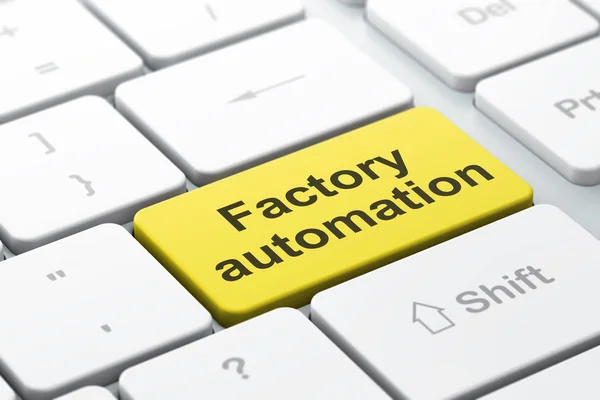 Koncepcja produkcji: Automatyka przemysłowa na tle klawiatury komputera — Zdjęcie stockowe
