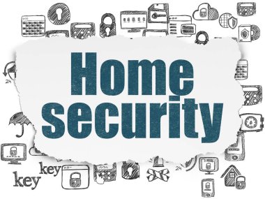 Koruma kavramı: yırtık kağıt arka plan üzerinde ev güvenlik