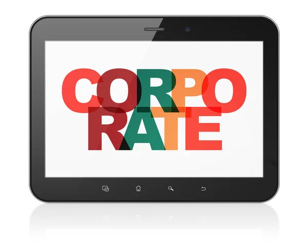 Conceito de negócio: Tablet Computer com Corporate em exibição — Fotografia de Stock
