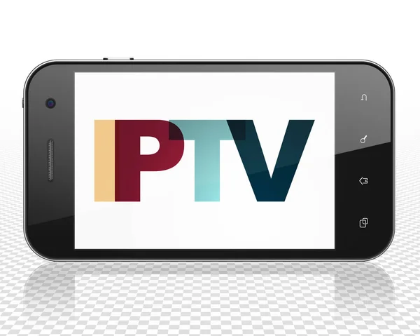 Concepto de desarrollo web: Smartphone con IPTV en pantalla — Foto de Stock