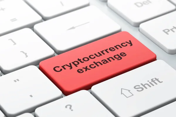 Concetto Blockchain: Cryptocurrency Exchange su sfondo tastiera del computer — Foto Stock