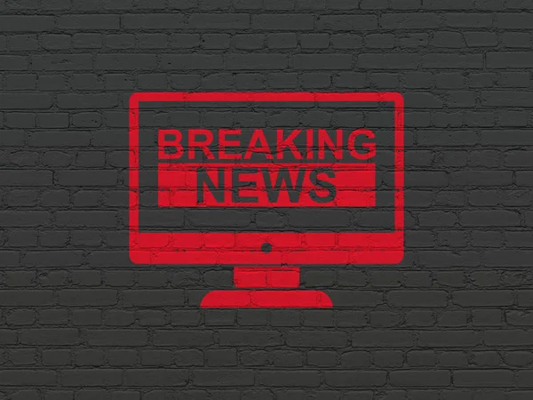 Nieuws-concept: Breaking News On Screen op muur achtergrond — Stockfoto