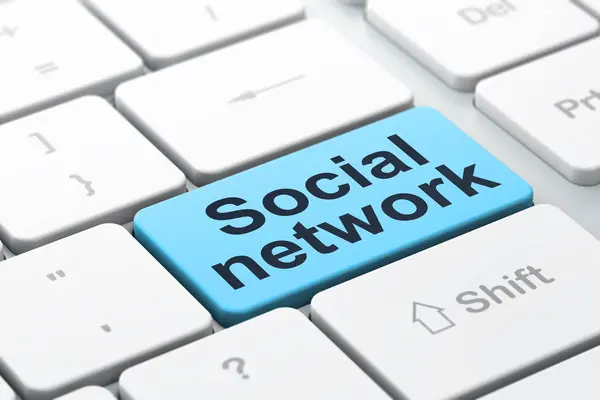 Concetto di social media: Social Network su sfondo tastiera del computer — Foto Stock