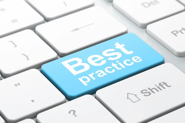 Lernkonzept: Best Practice im Hintergrund der Computertastatur — Stockfoto