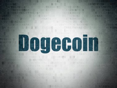 Cryptocurrency kavramı: Dogecoin dijital veri kağıt arka plan üzerinde