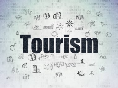 Seyahat kavramı: Dijital Veri Kağıdı arka planında turizm