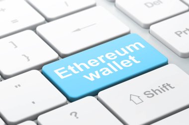 Cryptocurrency kavramı: Ethereum m-cüzdan bilgisayar klavye arka plan üzerinde