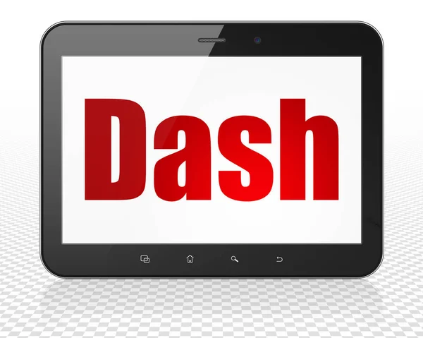 Cryptocurrency concept: Tablet Pc-Computer met Dash tentoongesteld — Stockfoto