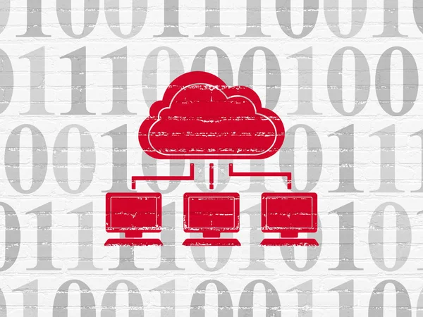 Σύννεφο Τεχνολογία Έννοια Ζωγραφισμένο Κόκκινο Εικονίδιο Σύννεφο Δικτύου Τούβλο Λευκό — Φωτογραφία Αρχείου