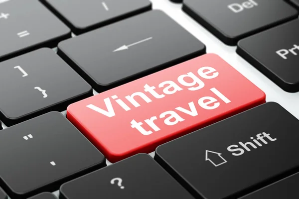 Vakantie concept: Vintage reizen op computer toetsenbord achtergrond — Stockfoto