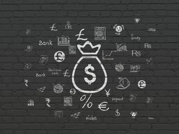 Peníze koncept: váček s penězi na zeď na pozadí — Stock fotografie