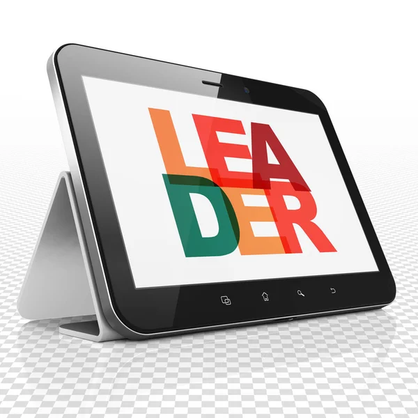 Conceito de financiamento: Tablet Computador com Líder em exibição — Fotografia de Stock