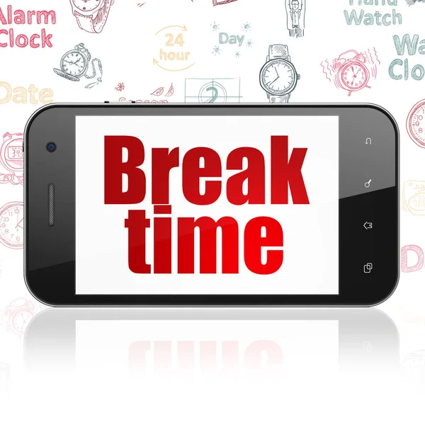 Zaman kavramı: Smartphone ile Break zaman ekranda — Stok fotoğraf