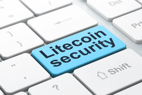 Concepto criptomoneda: Litecoin Seguridad en el fondo del teclado del ordenador — Foto de Stock