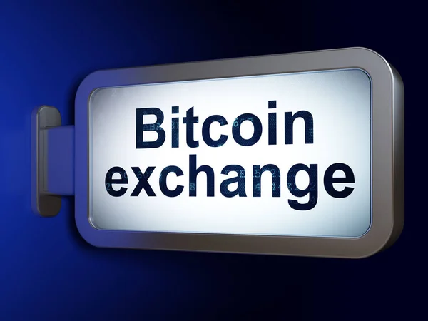 Kryptowährungskonzept: Bitcoin-Tausch auf Plakatwand — Stockfoto