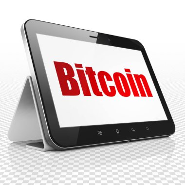 Cryptocurrency kavramı: Bitcoin ekranda Tablet bilgisayarınızla