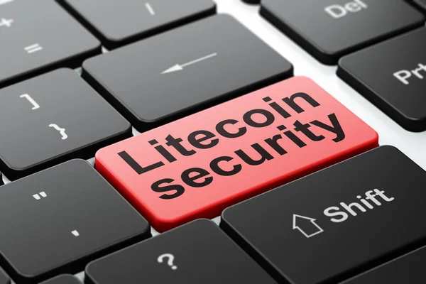 Concepto de cadena de bloques: Litecoin Seguridad en el fondo del teclado del ordenador — Foto de Stock