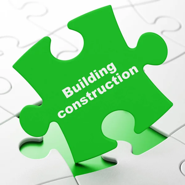 Vytváření koncepce: stavební konstrukce na pozadí puzzle — Stock fotografie