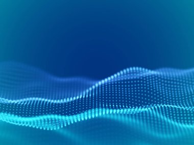 Soyut Dijital manzara veya dalgalar akan parçacıkları ile.