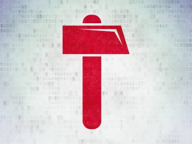 Bina inşaat kavramı: dijital veri kağıt arka plan üzerinde çekiç