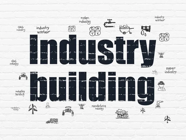 Manufacuring concept: industrie gebouw op muur achtergrond — Stockfoto