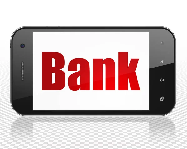 Pengar koncept: Smartphone med banken på displayen — Stockfoto