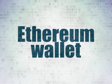 Cryptocurrency kavramı: dijital veri kağıt arka plan üzerinde mavi kelime Ethereum cüzdan boyalı