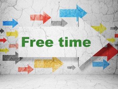 Zaman kavramı: grunge duvar arka plan üzerinde serbest zaman ile ok