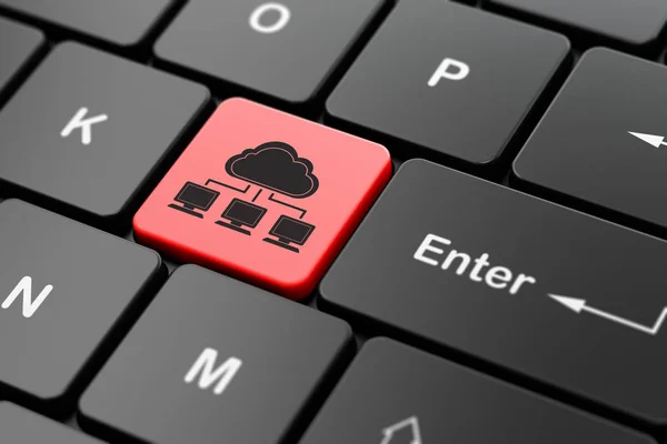 Ağ kavramı bulut: bulut ağ üzerindeki bilgisayar klavye arka plan — Stok fotoğraf