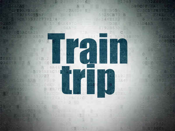 Koncepcja podróży: podróż pociągiem na tle cyfrowych danych papierze — Zdjęcie stockowe