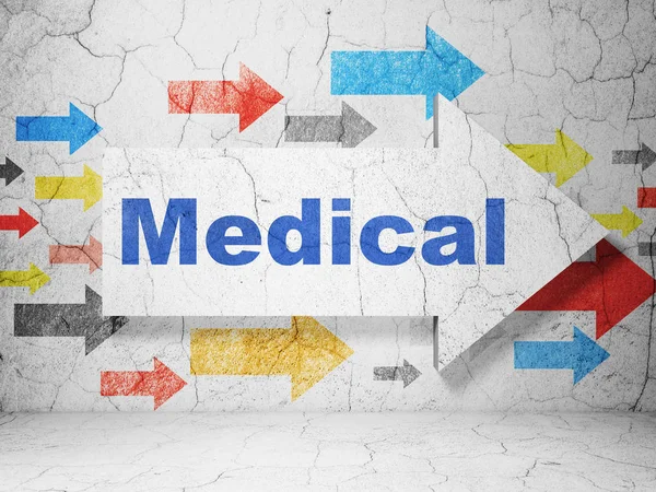 Medicin-konceptet: pil med medicinsk på grunge vägg bakgrund — Stockfoto