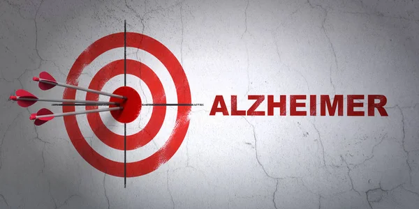Концепция медицины: мишень и болезнь Альцгеймера на фоне стен — стоковое фото