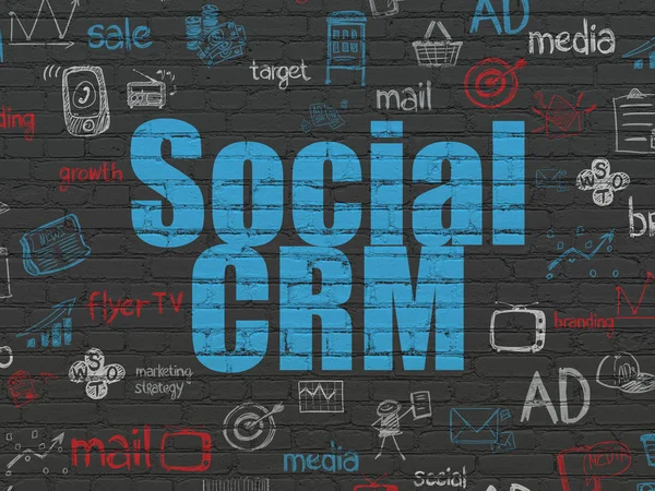 Concetto di marketing: CRM sociale sullo sfondo della parete — Foto Stock