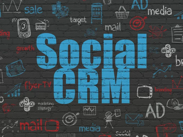 Concepto de marketing: CRM social en el fondo de la pared — Foto de Stock