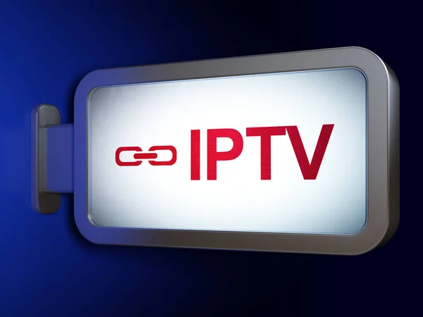 Concepto de diseño web: IPTV y Link en el fondo de la valla publicitaria — Foto de Stock