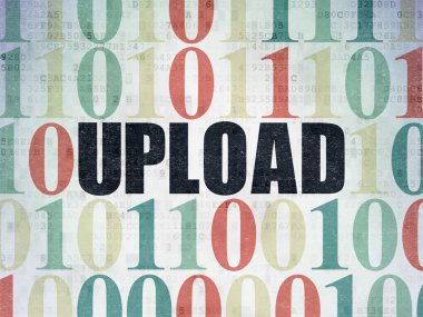 Web geliştirme kavramı: dijital veri kağıt arka plan üzerinde Upload