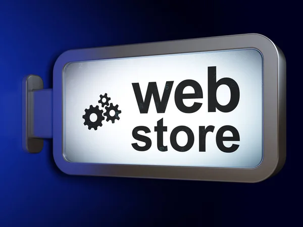 Web-Design-Konzept: Web-Shop und Zahnräder auf Werbetafel Hintergrund — Stockfoto