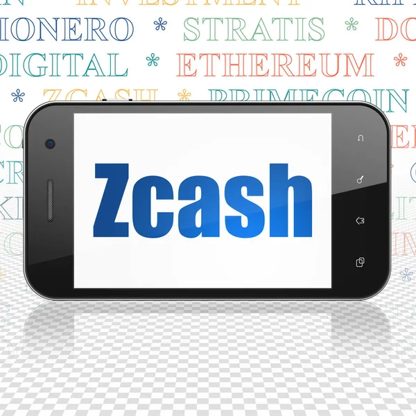 Концепция блокчейна: смартфон с Zcash на дисплее — стоковое фото