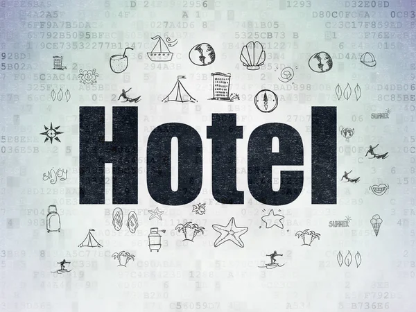 Conceptul de vacanță: Hotel on Digital Data Paper background — Fotografie, imagine de stoc