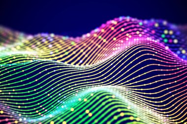 renkli noktalar ile 3D ses dalgaları. Büyük veri soyut görselleştirme.