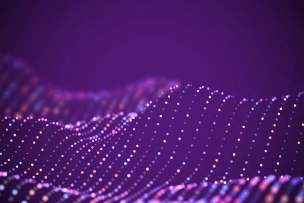 3D Звукові хвилі з кольоровими точками. Великі дані абстрактна візуалізація . — стоковий вектор