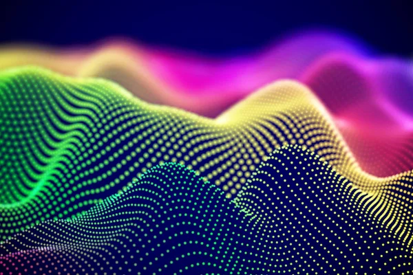Paysage numérique abstrait ou ondes sonores avec particules fluides . — Image vectorielle