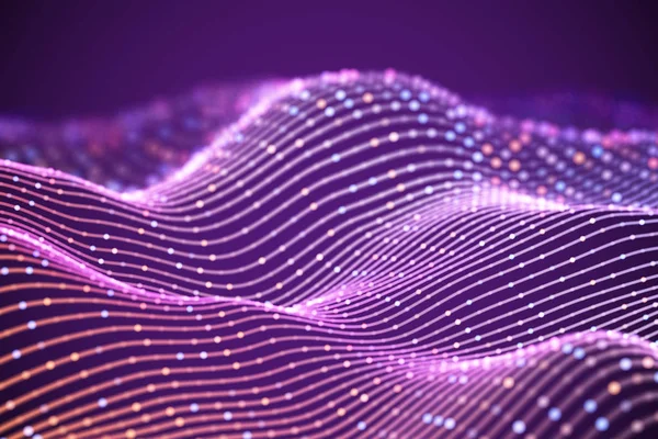 3D ηχητικά κύματα με χρωματιστές τελείες. Αφηρημένη απεικόνιση μαζικών δεδομένων. — Διανυσματικό Αρχείο