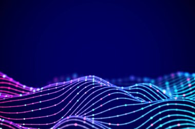 renkli noktalar ile 3D ses dalgaları. Büyük veri soyut görselleştirme.